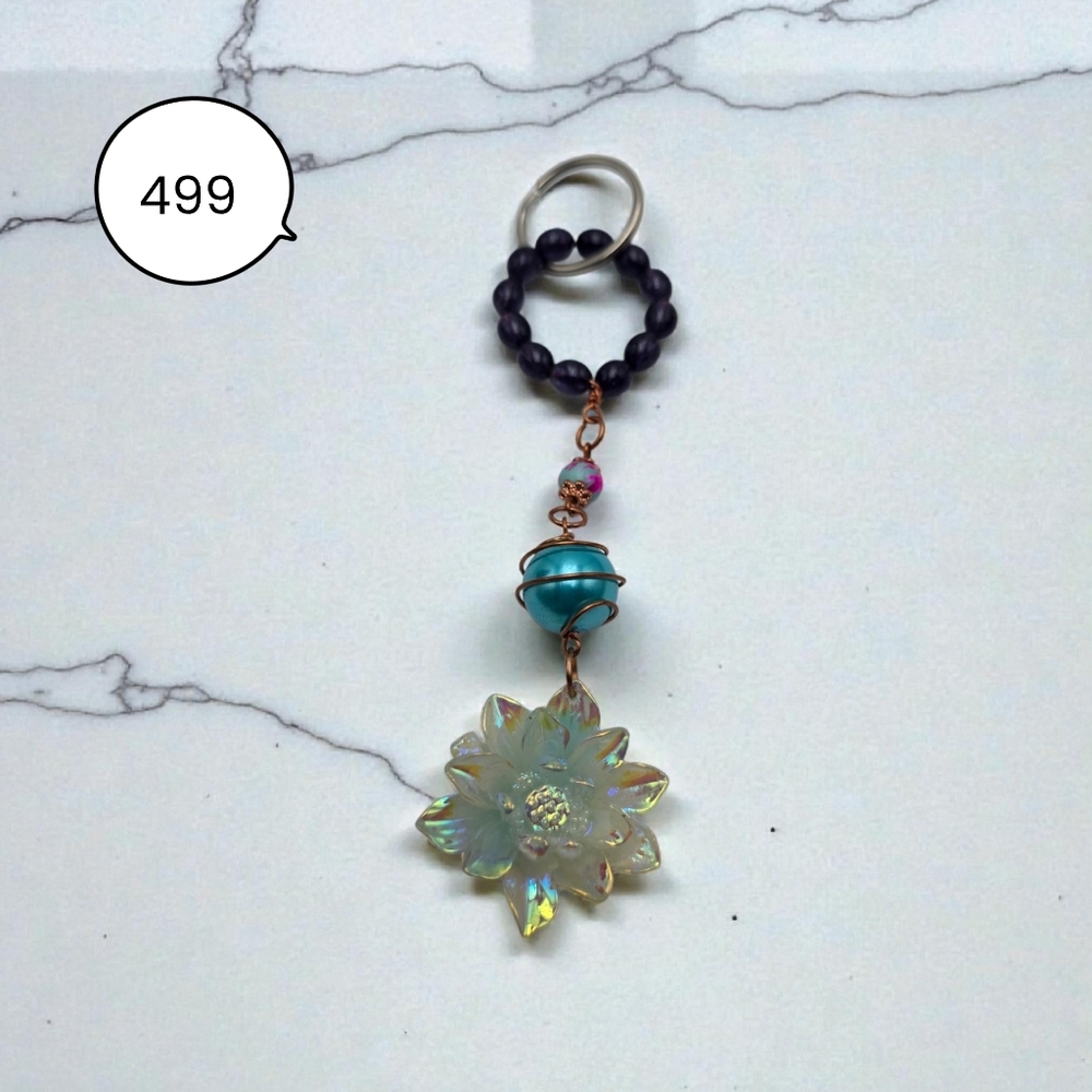 Teal & Deep Purple Iridescent Flower Keychain